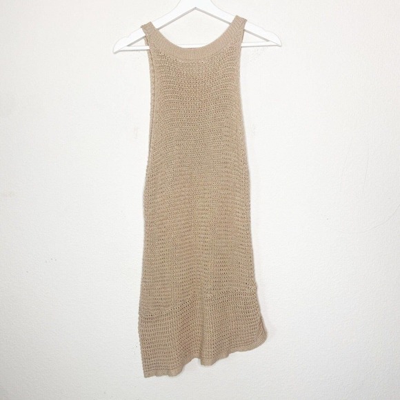 One Grey Day Sleeveless Asymmetric Hem Crochet Tunic Sweater L - Picture 7 of 9